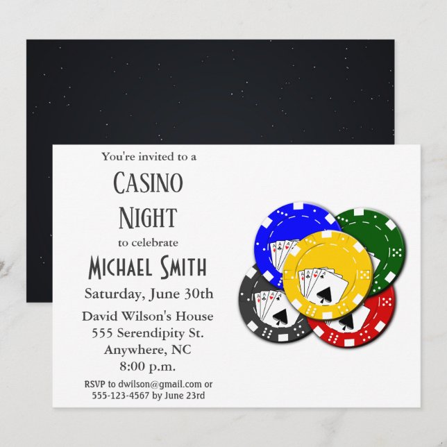 Modern Bachelor Party Casino Poker Night Invitation (Front/Back)