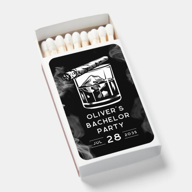 Modern Bachelor Party Cigars and Whiskey Black  Matchboxes (Front Open)