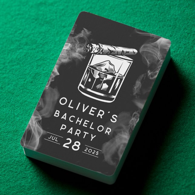 Modern Bachelor Party Cigars and Whiskey Black  Poker Cards (Creator Uploaded)