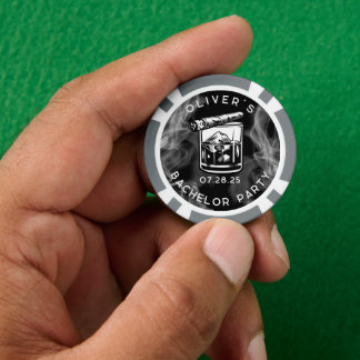 Modern Bachelor Party Cigars and Whiskey Black  Poker Chips