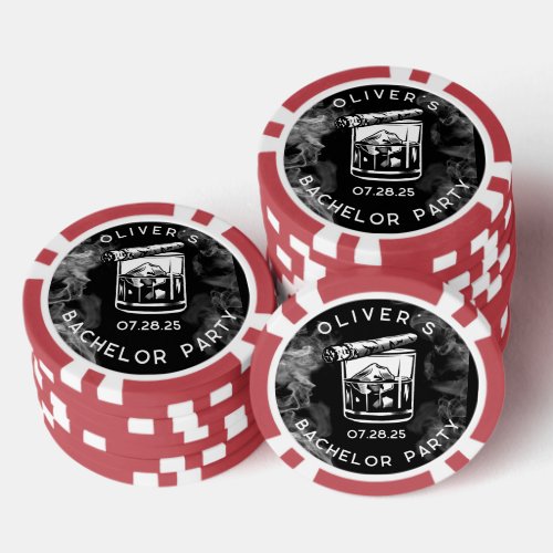 Modern Bachelor Party Cigars and Whiskey Black  Poker Chips