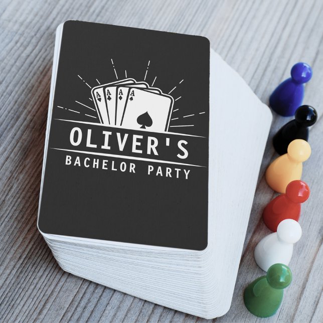 Modern Bachelor Party Grooms Name Casino | Black  Poker Cards (Creator Uploaded)