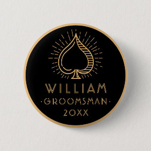 Modern Bachelor Party Groomsman Ace Spade   Black  Button