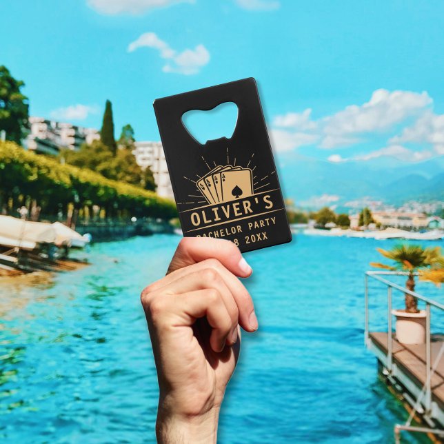 Modern Bachelor Party Poker Playing Card Casino Credit Card Bottle Opener (Creator Uploaded)