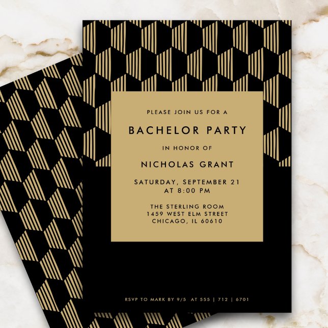 Modern Bachelor Party Stylish Black and Gold Invitation (Creator Uploaded)