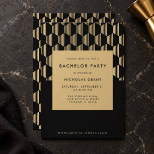 Modern Bachelor Party Stylish Black and Gold Invitation
