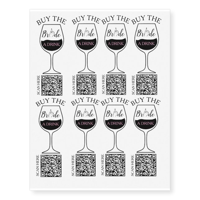 Modern Bachelorette Buy The Bride A Drink QR Code Temporary Tattoos (Front)