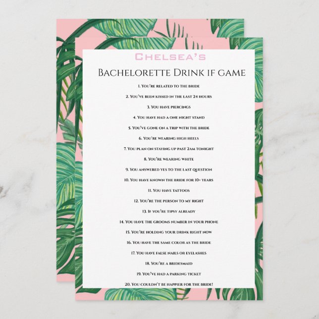 Modern Bachelorette Drinking Game Party Invitation (Front/Back)