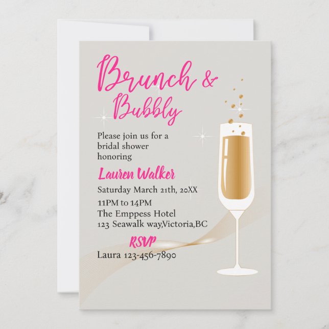 Modern bachelorette party brunch and bubbly,grey, invitation (Front)