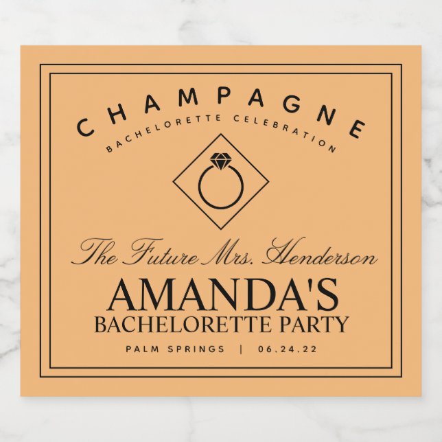 Modern Bachelorette Party Orange Sparkling Wine La Label (Single Label)