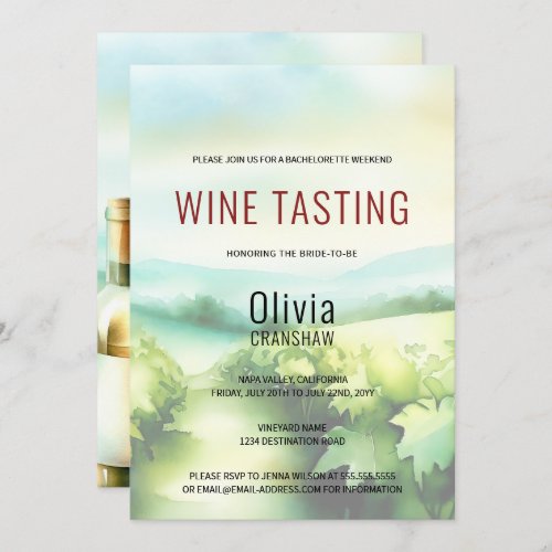 Modern Bachelorette Party Wine Tasting Destination Invitation