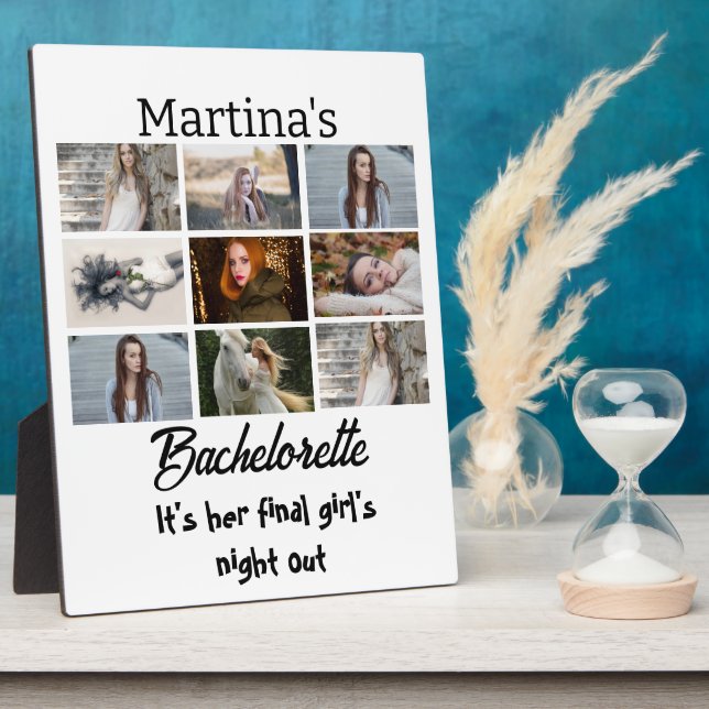 Modern Bachelorette personalized 9 Photo Collage Plaque (Side)
