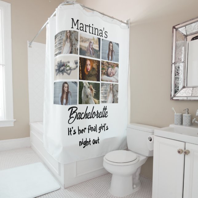 Modern Bachelorette personalized 9 Photo Collage Shower Curtain (In Situ)