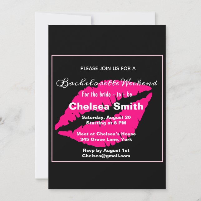 Modern Bachelorette Weekend Itinerary Black Invitation (Front)