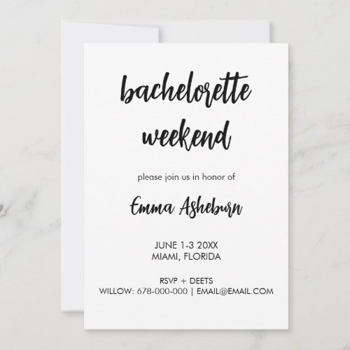 Modern Bachelorette Weekend Itinerary  Invitation
