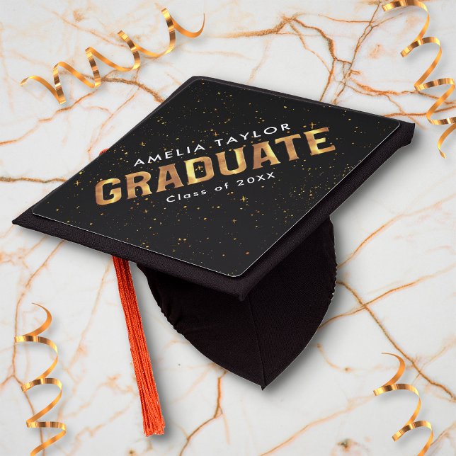 Modern Back and Gold Graduation Cap Topper (Creator Uploaded)