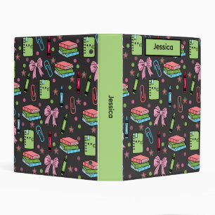 Modern Back To School Coquette Pink Green Mini Binder