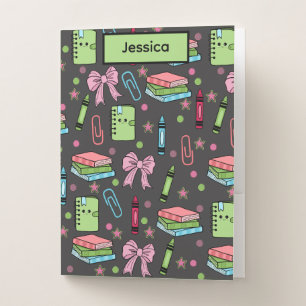 Modern Back To School Coquette Pink Green Pocket Folder