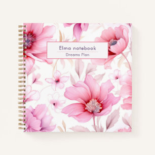 Modern back to school pink watercolor floral  notebook