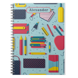 Modern Back to School Supplies Pattern Name Notebook