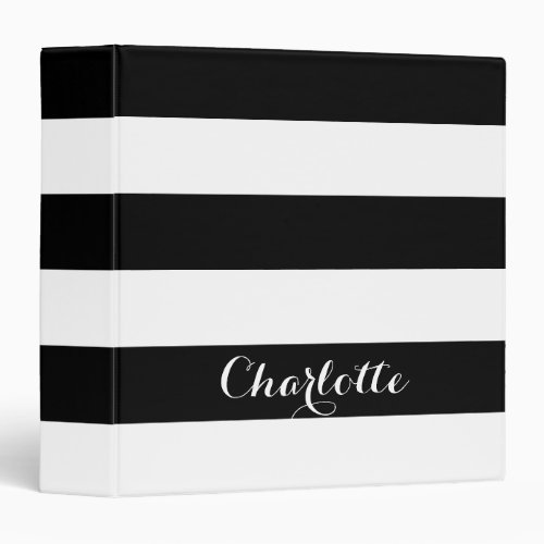 Modern back white bold stripes custom script 3 ring binder