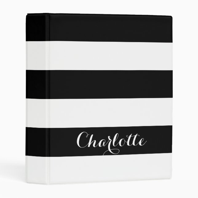 Modern back white trendy stripes custom script mini binder (Front/Spine)