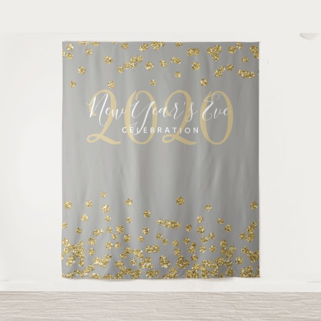 Modern Backdrop New Year's Eve Gold Grey Confetti (Front)