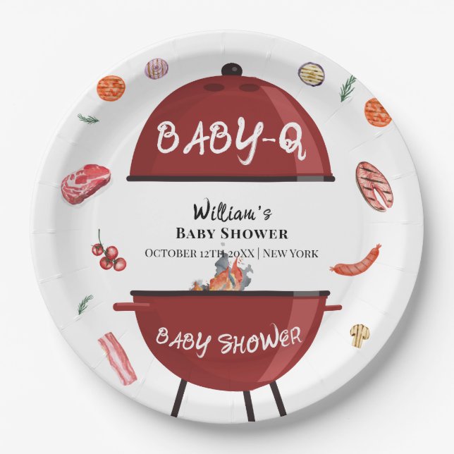 Modern Backyard BBQ Baby Shower  Paper Plates (Front)