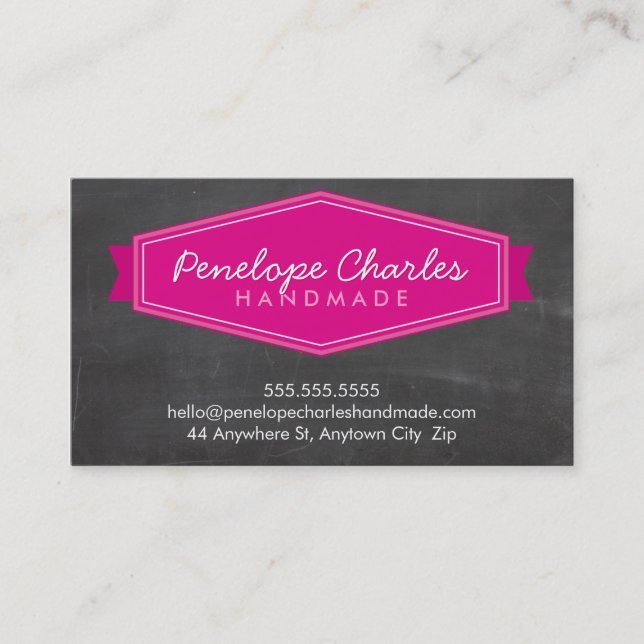 MODERN BADGE LOGO bright bold pink chalkboard Business Card (Front)