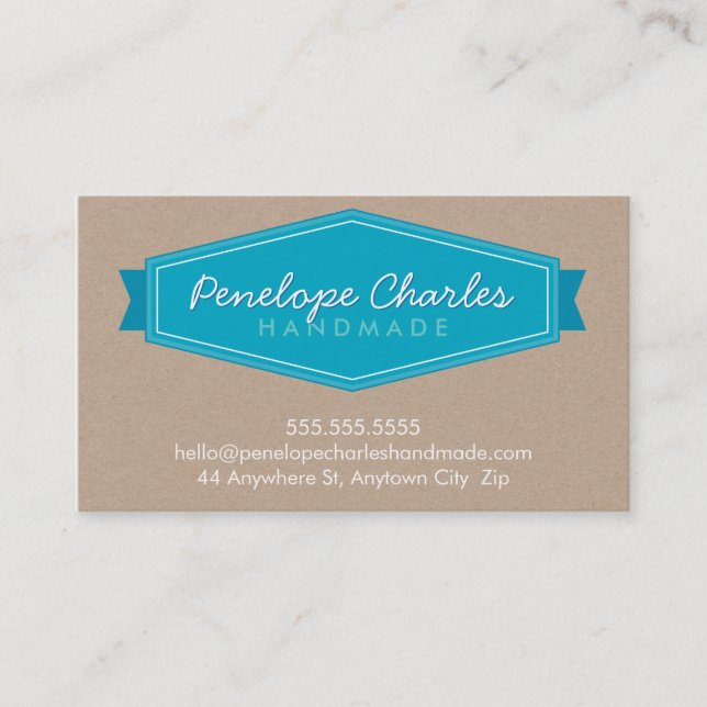 MODERN BADGE LOGO bright bold turquoise blue kraft Business Card (Front)