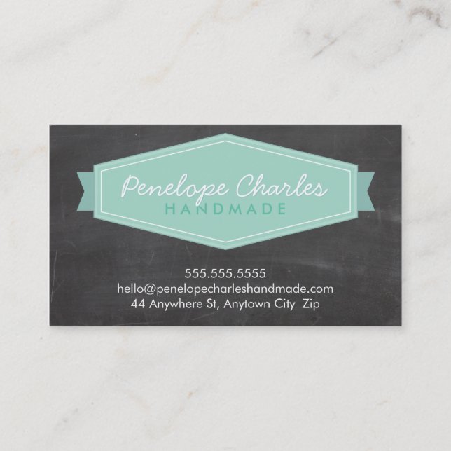 MODERN BADGE LOGO pastel bold mint chalkboard Business Card (Front)