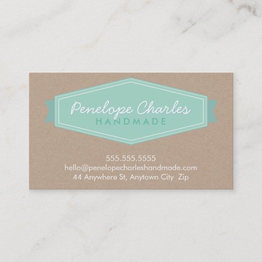 Customizable MODERN BADGE LOGO pastel bold mint Eco kraft Business Cards
