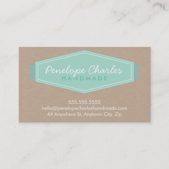 MODERN BADGE LOGO pastel bold mint Eco kraft Business Card (Front)