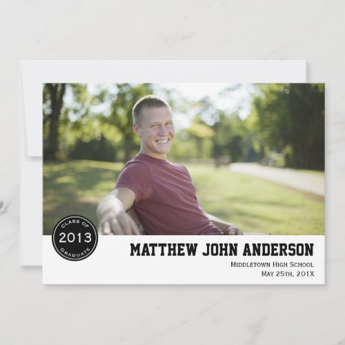 Modern Badge Photo Graduation Invitation - Black