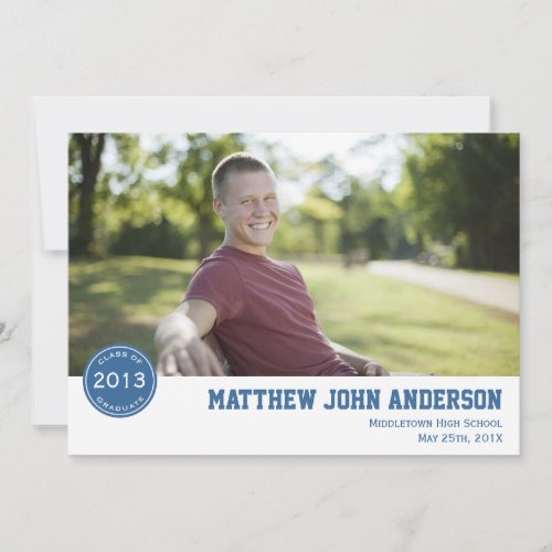 Modern Badge Photo Graduation Invitation - Blue