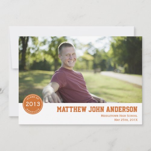 Modern Badge Photo Graduation Invitation - Orange