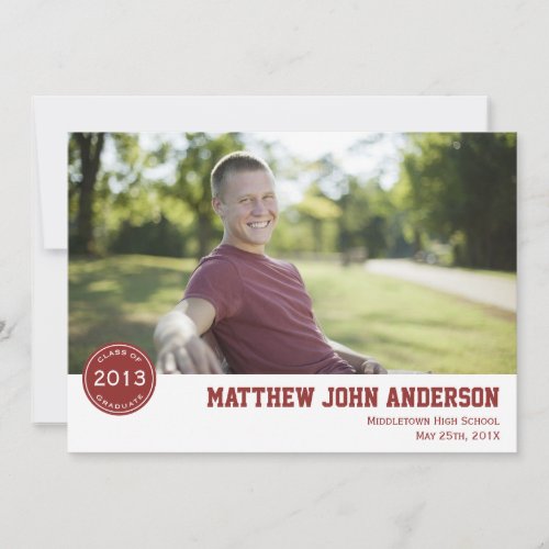 Modern Badge Photo Graduation Invitation - Red