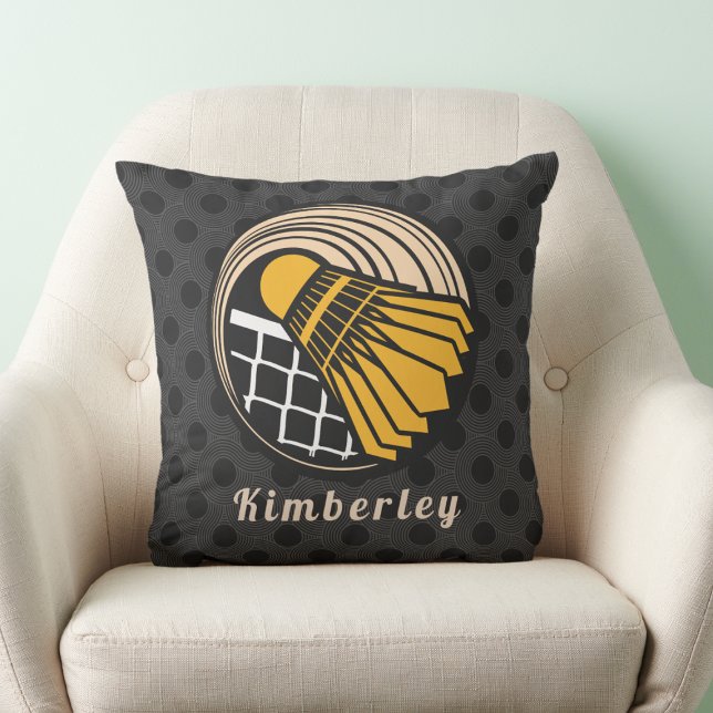 Modern Badminton Theme Player Coach Name Dotted Throw Pillow (Creator Uploaded)