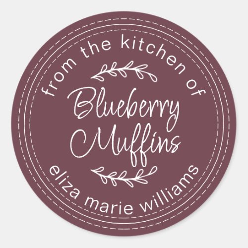 Modern Baked Goods Blueberry Muffins Burgundy  Classic Round Sticker