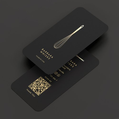 Modern Baker Pastry Elegant Black Gold Whisk  Business Card