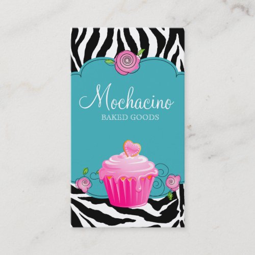 Modern Bakery Business Card Cupcake Zebra Blue