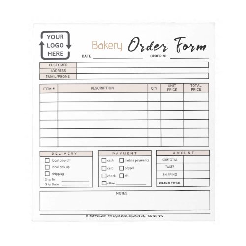 Modern Bakery Cafe Beige Order Form Notepad