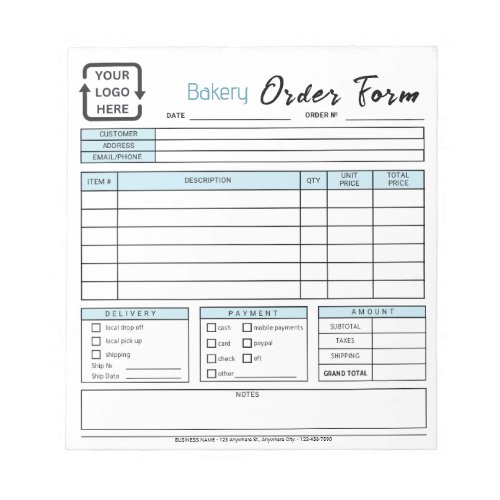 Modern Bakery Cafe Blue Order Form Notepad