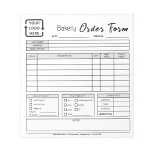 Modern Bakery Cafe Gray Order Form Notepad