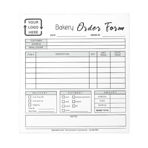 Modern Bakery Cafe Gray Order Form Notepad