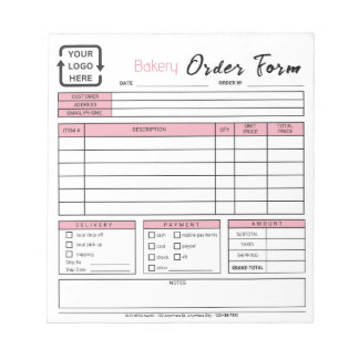 Modern Bakery Cafe Pink Order Form Notepad