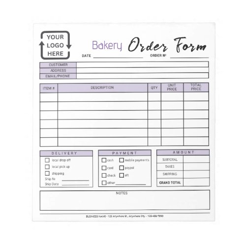 Modern Bakery Cafe Purple Order Form Notepad