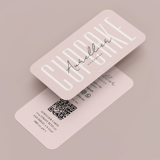Modern Bakery Caterer Cupcake Pink Script Business Card (Modern Bakery Caterer Cupcake Pink Script Business Card
)
