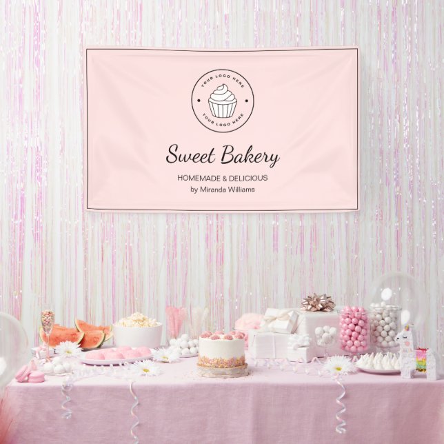 Modern Bakery Custom Logo Pink Banner (Party)