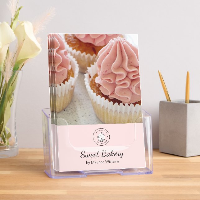 Modern Bakery Custom Logo Pink Bi-Fold Brochure (Insitu)